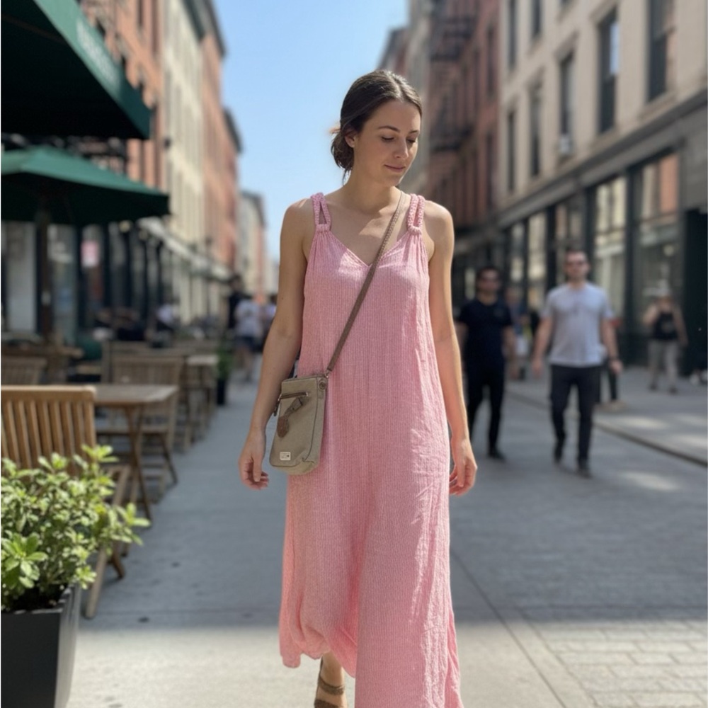 Light Pink Sleeveless Midi Dress - Relaxed Summer Style